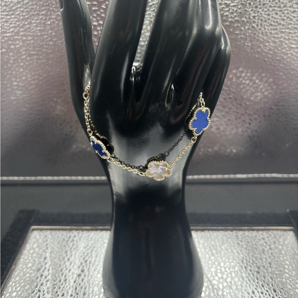 Elegant Gold and Blue Lapis And Mother Of Pearl Bracelet